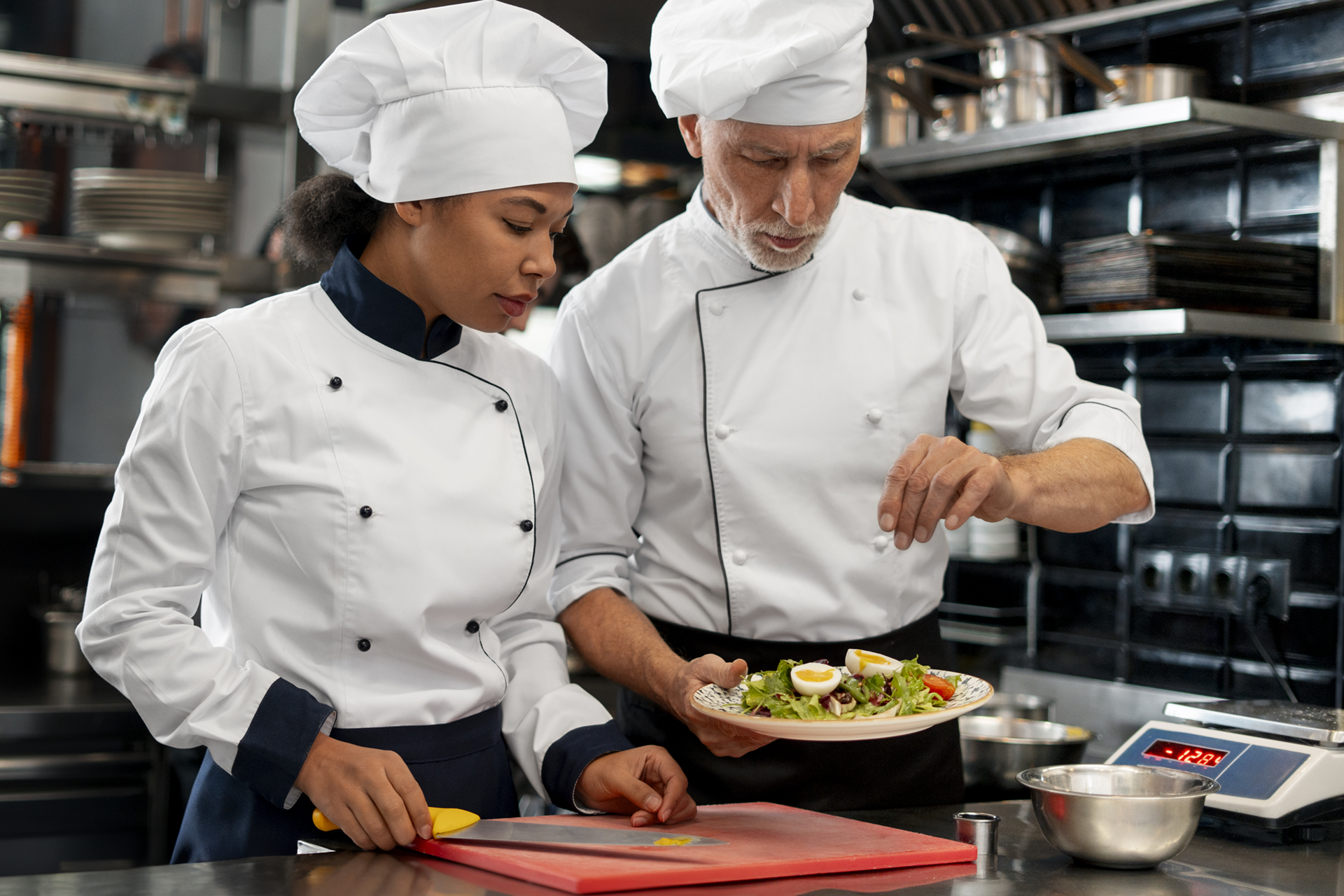 Chef cutting vegetables